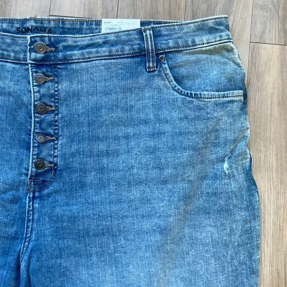 Sonoma straight crop jean distressed cuffed raw hem button fly casual 24W - Picture 10 of 17